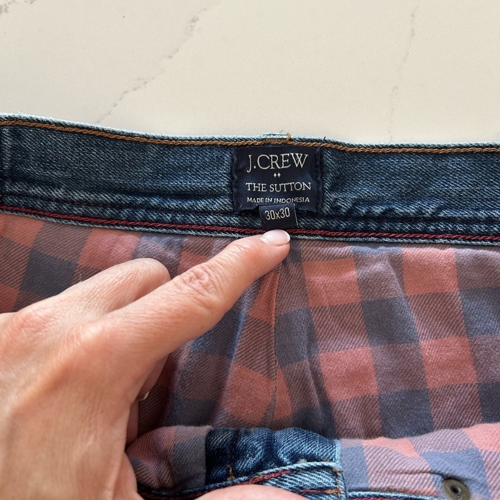 J Crew The Sutton Flannel Cotton Lined Blue Denim Medium Wash Jeans Mens 30X30 - Picture 2 of 6